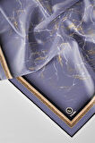 Twill Barok Çerçeveli Mermer Desenli İndigo Renkli 90x90 Eşarp (İpek İçermez) Kenar Dikiş Şekli El Dikişli