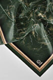 Twill Barok Çerçeveli Mermer Desenli Petrol Yeşili Renkli 90x90 Eşarp (İpek İçermez) Kenar Dikiş Şekli El Dikişli