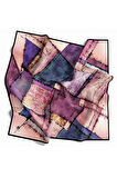 Twil Yamalı Ve Geometrik Desenli Lila Renkli 90x90 Eşarp (İpek İçermez) Dikim Şekli : El Dikişi