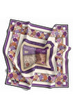 Twill Geometrik Mermer Desenli Lila Renkli 90x90 Eşarp (İpek İçermez) Kenar Dikiş Şekli El Dikişli