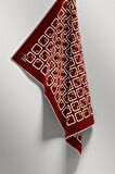 Twill Geometrik Desenli Bordo Renkli 90x90 Eşarp (İpek İçermez) Kenar Dikiş Şekli El Dikişli