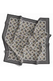 Twill Geometrik Desenli Gri Renkli 90x90 Eşarp (İpek İçermez) Kenar Dikiş Şekli El Dikişli