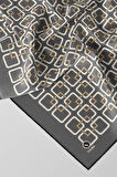 Twill Geometrik Desenli Gri Renkli 90x90 Eşarp (İpek İçermez) Kenar Dikiş Şekli El Dikişli