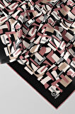 Twill Geometrik Desenli Pudra - Gri Renkli 90x90 Eşarp (İpek İçermez) Dikim Şekli : El Dikişi