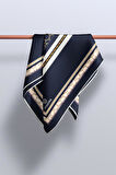 %100 Twill İpek Gold Halka Desenli Lacivert - Krem Renkli 90x90 Eşarp Dikim Şekli : El Dikişi