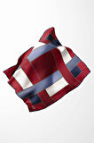 Twill Geometrik Desenli Bordo - Lacivert Renkli 90x90 Eşarp (İpek İçermez) Kenar Dikiş Şekli El Dikişli