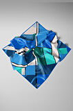 %100 Twill İpek Geometrik Desenli Saks - Mint Yeşili Renkli 90x90 Eşarp Dikim Şekli : El Dikişi