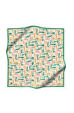 %100 Twill İpek Geometrik Desenli Benetton Yeşili - Sarı Renkli 90x90 Eşarp Dikim Şekli : El Dikişi