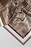 Twill Geometrik Desenli Vizon Renkli 90x90 Eşarp (İpek İçermez) Kenar Dikiş Şekli El Dikişli