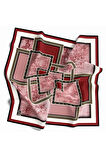 Twill Geometrik Desenli Bordo Renkli 90x90 Eşarp (İpek İçermez) Kenar Dikiş Şekli El Dikişli
