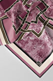 Twill Geometrik Desenli Mürdüm Renkli 90x90 Eşarp (İpek İçermez) Kenar Dikiş Şekli El Dikişli