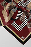 Twill Geometrik Desenli Bordo Renkli 90x90 Eşarp (İpek İçermez) Kenar Dikiş Şekli El Dikişli