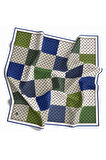 Twill Kare Desenli Saks Renkli 90x90 Eşarp (İpek İçermez) Kenar Dikiş Şekli El Dikişli