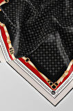 Twill Kemerli ve Çıtır Motifli Desenli Siyah Renkli 90x90 Eşarp (İpek İçermez) Dikim Şekli : El Dikişi