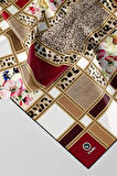 Twill Leopar ve Çiçek Desenli Bordo - Bej Renkli 90x90 Eşarp (İpek İçermez) Dikim Şekli : El Dikişi