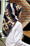 Vissona Tivil İpek Eşarp 17065 - 12 - 0033 - 0003 Lacivert Leopar Desen