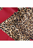 %100 Twill İpek Leopar Desenli Kırmızı Renkli 90x90 Eşarp Dikim Şekli : El Dikişi