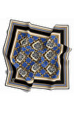 Twill Geometrik Ve Zincirli Desenli İndigo Renkli 90x90 Eşarp (İpek İçermez) Dikim Şekli : El Dikişi