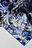 Twill Şal Desenli Saks Renkli 90x90 Eşarp (İpek İçermez) Kenar Dikiş Şekli El Dikişli