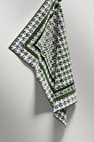 Twill Kazayağı Desenli Haki Renkli 90x90 Eşarp (İpek İçermez) Kenar Dikiş Şekli El Dikişli