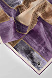 Twill Dokulu Ve Geometrik Desenli Mor Renkli 90x90 Eşarp (İpek İçermez) Dikim Şekli : El Dikişi