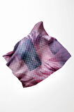 Twill Geometrik Desenli Mor Renkli 90x90 Eşarp (İpek İçermez) Kenar Dikiş Şekli El Dikişli