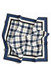 Twill Ekose Desenli İndigo Renkli 90x90 Eşarp (İpek İçermez) Kenar Dikiş Şekli El Dikişli
