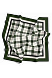 Twill Ekose Desenli Zümrüt Yeşili Renkli 90x90 Eşarp (İpek İçermez) Kenar Dikiş Şekli El Dikişli