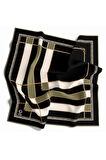 Twill Gold Detaylı Kareli Desenli Haki Renkli 90x90 Eşarp (İpek İçermez) Kenar Dikiş Şekli El Dikişli