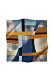 Twill Geometrik Desenli İndigo Renkli 90x90 Eşarp (İpek İçermez) Kenar Dikiş Şekli El Dikişli