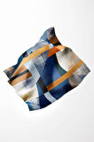 Twill Geometrik Desenli İndigo Renkli 90x90 Eşarp (İpek İçermez) Kenar Dikiş Şekli El Dikişli