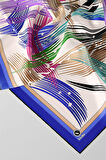 Twill Geometrik Desenli Saks Renkli 90x90 Eşarp (İpek İçermez) Kenar Dikiş Şekli El Dikişli