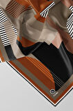 Twill Çizgili Ve Geometrik Desenli Taba Renkli 90x90 Eşarp (İpek İçermez) Kenar Dikiş Şekli El Dikişli
