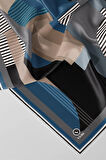 Twill Çizgili Ve Geometrik Desenli  Petrol Mavisi Renkli 90x90 Eşarp (İpek İçermez) Kenar Dikiş Şekli El Dikişli