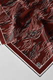 Twill Soyut Çizgi Desenli Bordo Renkli 90x90 Eşarp (İpek İçermez) Kenar Dikiş Şekli El Dikişli