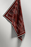 Twill Soyut Çizgi Desenli Bordo Renkli 90x90 Eşarp (İpek İçermez) Kenar Dikiş Şekli El Dikişli
