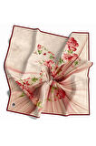 Twill Çiçekli Desenli Bordo Renkli 90x90 Eşarp (İpek İçermez) Kenar Dikiş Şekli El Dikişli