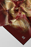 Twill Fırça Efektli Desenli Bordo Renkli 90x90 Eşarp (İpek İçermez) Kenar Dikiş Şekli El Dikişli