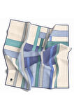 Twill Renkli Şerit Desenli İndigo Renkli 90x90 Eşarp (İpek İçermez) Kenar Dikiş Şekli El Dikişli