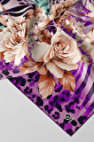 Twill Renkli Şerit Desenli Mor Renkli 90x90 Eşarp (İpek İçermez) Kenar Dikiş Şekli El Dikişli