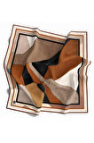 Twill Geometrik Desenli Taba Renkli 90x90 Eşarp (İpek İçermez) Kenar Dikiş Şekli El Dikişli
