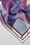 Twill Geometrik Desenli Mor Renkli 90x90 Eşarp (İpek İçermez) Kenar Dikiş Şekli El Dikişli