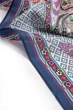 %100 İPEK ETRO DESENLİ LACİVERT - TURUNCU RENKLİ ŞAL