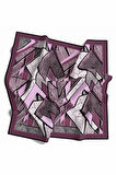 Kristal Geometrik Desenli Pembe Renkli 90x90 Eşarp (İpek İçermez) Kenar Dikiş Şekli El Dikişli