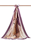 LÜKS MEDİNE İPEĞİ BATİK DESENLİ LİLA RENKLİ 75X195 KIRIŞMAZ ŞAL MOSS KREP DİKİŞ TİPİ İTALYAN DİKİŞLİ