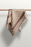 % 57 İPEK % 43 VİSKON Twill İpek Geometrik Desenli Bej - Sütlü Kahve Renkli 90x90 Eşarp Dikim Şekli : El Dikişi