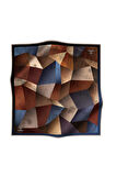 % 57 İPEK % 43 VİSKON Twill İpek Geometrik Desenli Kiremit - İndigo Renkli 90x90 Eşarp Dikim Şekli : El Dikişi