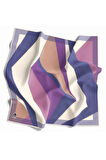 Twill Geometrik Desenli İndigo - Saks Renkli 90x90 Eşarp (İpek İçermez) Dikim Şekli : El Dikişi