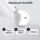 Juo 20W GaN USB-C Şarj Aleti iPhone & iPad & Android Uyumlu PD QC4.0 Type-C Hızlı Şarj Cihazı Beyaz