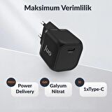 Juo 20W GaN USB-C Şarj Aleti iPhone & iPad & Android Uyumlu PD QC4.0 Type-C Hızlı Şarj Cihazı Siyah
